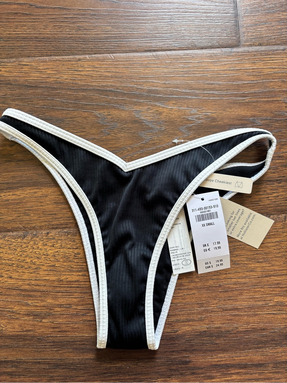 Hollister Black Bikini Bottom with White Trim - Women Swim